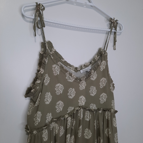 Patrons of Peace Malibu Mini Dress Ruffles Tie Straps Sage Green Womens Size M - Picture 12 of 13